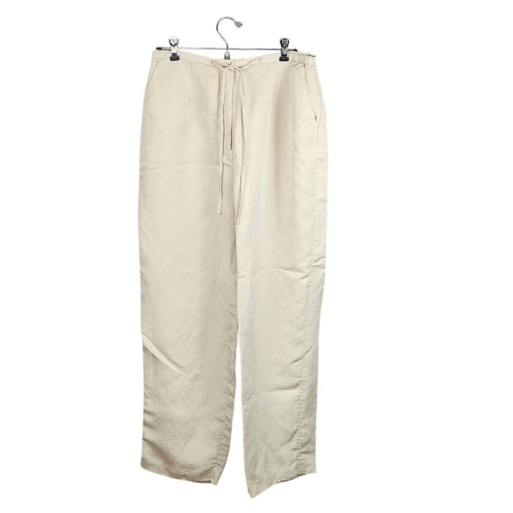 Chelsea Cambell Silk Ramie Dress Pants Cream Off White Drawstring 12